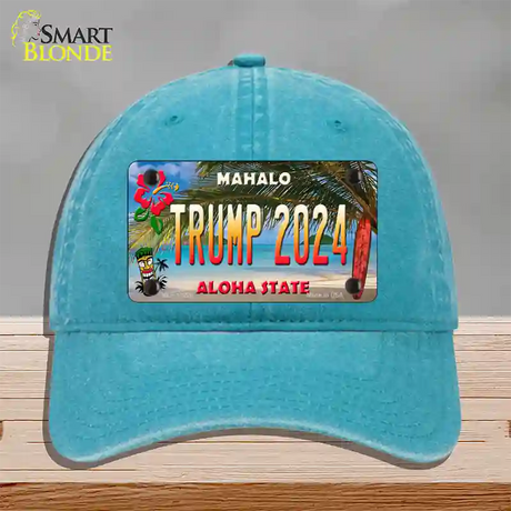 Trump 2024 Hawaii Novelty License Plate Hat Unconstructed Cotton / Lake Blue