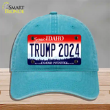 Trump 2024 Idaho Novelty License Plate Hat Unconstructed Cotton / Lake Blue