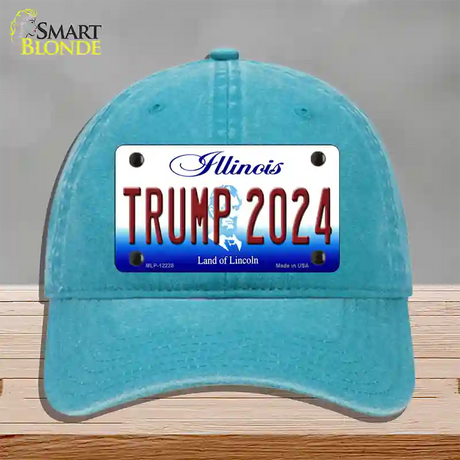 Trump 2024 Illinois Novelty License Plate Hat Unconstructed Cotton / Lake Blue