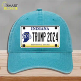 Trump 2024 Indiana Novelty License Plate Hat Unconstructed Cotton / Lake Blue