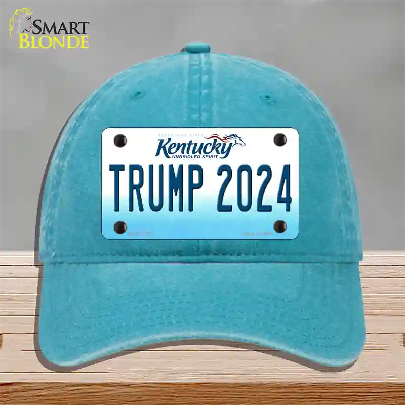 Trump 2024 Kentucky Novelty License Plate Hat Unconstructed Cotton / Lake Blue