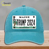 Trump 2024 Maine Novelty License Plate Hat Unconstructed Cotton / Lake Blue