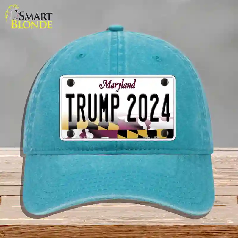 Trump 2024 Maryland Novelty License Plate Hat Unconstructed Cotton / Lake Blue