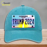 Trump 2024 Mississippi Novelty License Plate Hat Unconstructed Cotton / Lake Blue