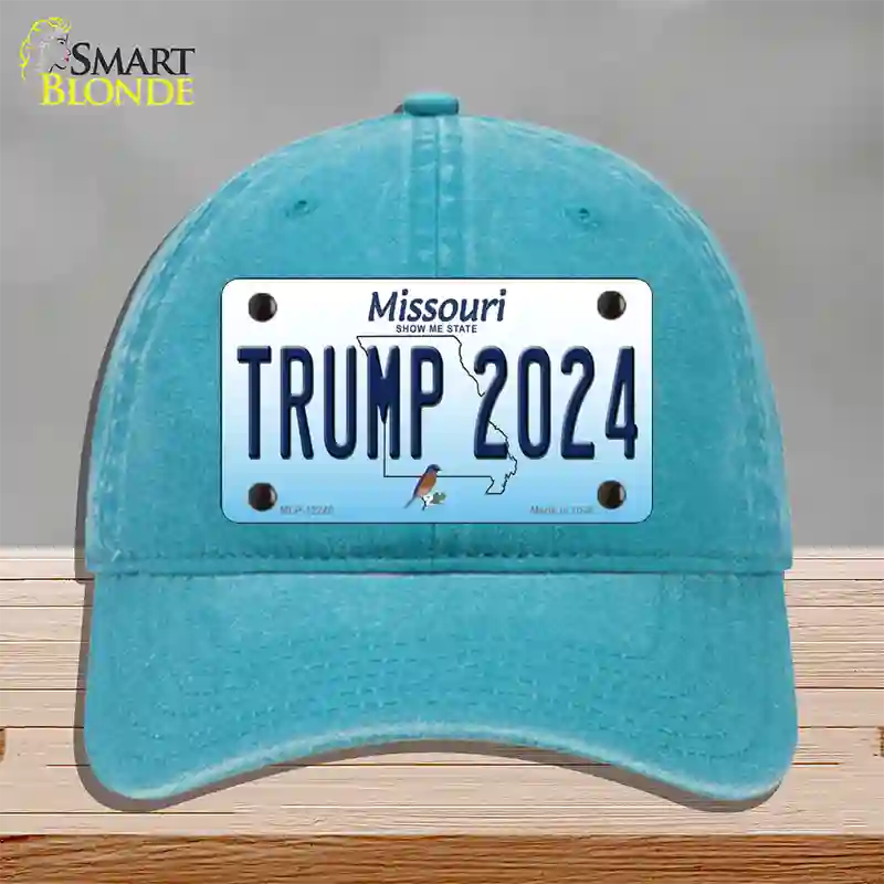 Trump 2024 Missouri Novelty License Plate Hat Unconstructed Cotton / Lake Blue