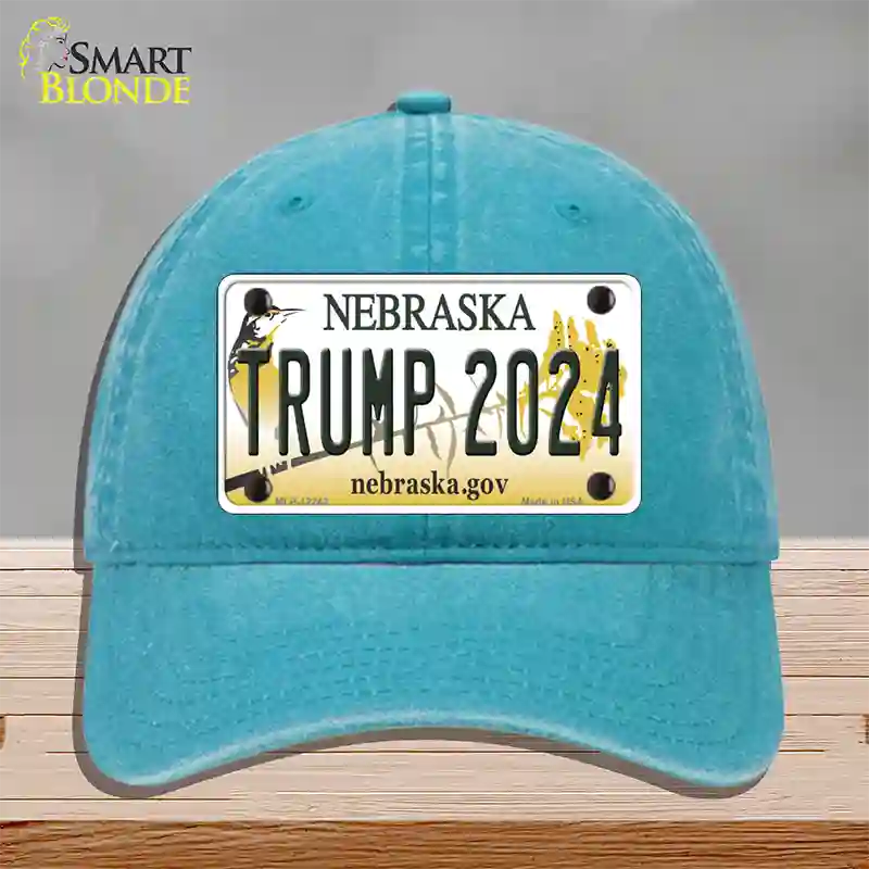 Trump 2024 Nebraska Novelty License Plate Hat Unconstructed Cotton / Lake Blue