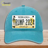 Trump 2024 Nebraska Novelty License Plate Hat Unconstructed Cotton / Lake Blue