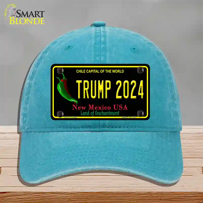 Trump 2024 New Mexico Novelty License Plate Hat Unconstructed Cotton / Lake Blue