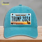 Trump 2024 North Dakota Novelty License Plate Hat Unconstructed Cotton / Lake Blue