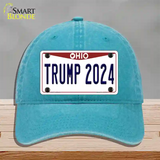 Trump 2024 Ohio Novelty License Plate Hat Unconstructed Cotton / Lake Blue