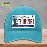 Trump 2024 Oklahoma Novelty License Plate Hat Unconstructed Cotton / Lake Blue