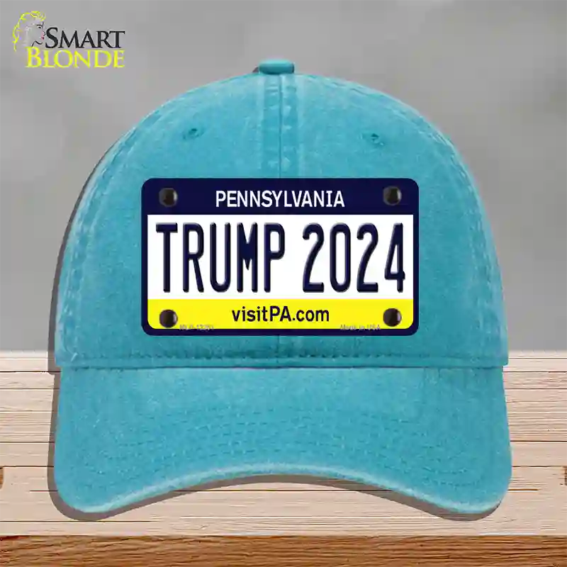 Trump 2024 Pennsylvania Novelty License Plate Hat Unconstructed Cotton / Lake Blue