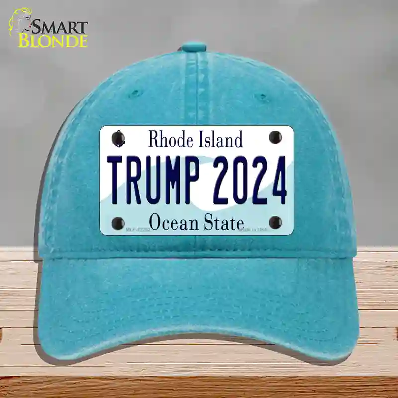 Trump 2024 Rhode Island Novelty License Plate Hat Unconstructed Cotton / Lake Blue