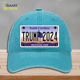 Trump 2024 South Carolina Novelty License Plate Hat Unconstructed Cotton / Lake Blue