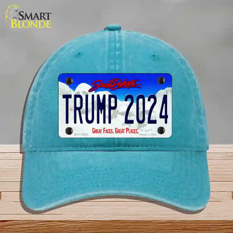 Trump 2024 South Dakota Novelty License Plate Hat Unconstructed Cotton / Lake Blue