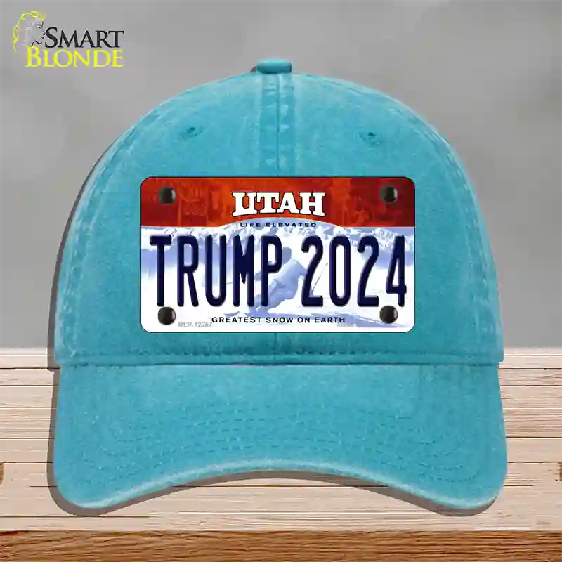 Trump 2024 Utah Novelty License Plate Hat Unconstructed Cotton / Lake Blue