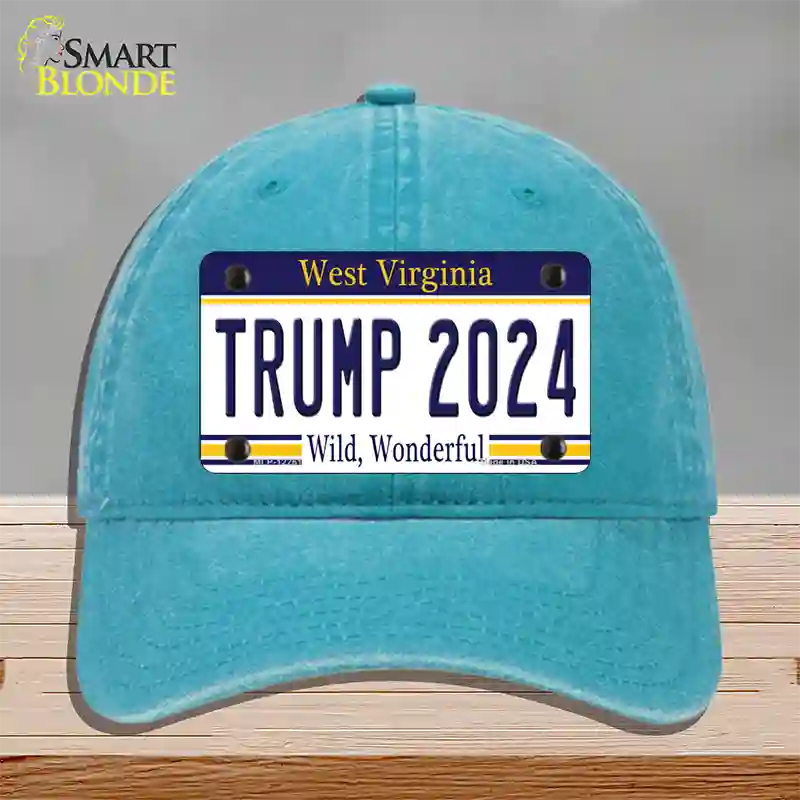 Trump 2024 West Virginia Novelty License Plate Hat Unconstructed Cotton / Lake Blue