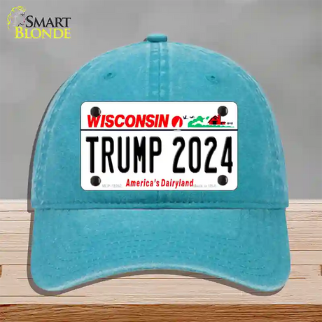 Trump 2024 Wisconsin Novelty License Plate Hat Unconstructed Cotton / Lake Blue