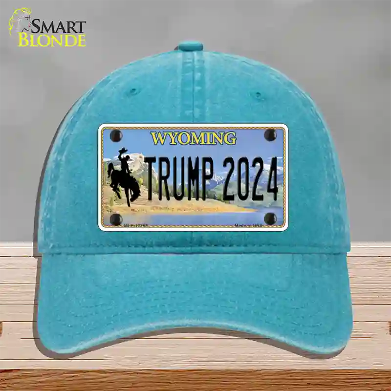 Trump 2024 Wyoming Novelty License Plate Hat Unconstructed Cotton / Lake Blue