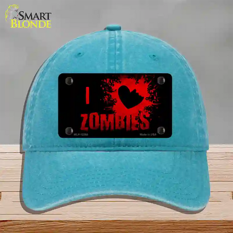 I Love Zombies Novelty License Plate Hat Unconstructed Cotton / Lake Blue