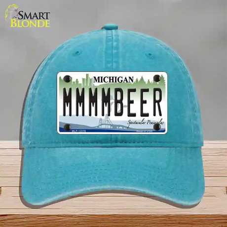 Michigan MMMMBeer Novelty License Plate Hat Unconstructed Cotton / Lake Blue