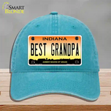 Best Grandpa Indiana Novelty License Plate Hat Unconstructed Cotton / Lake Blue