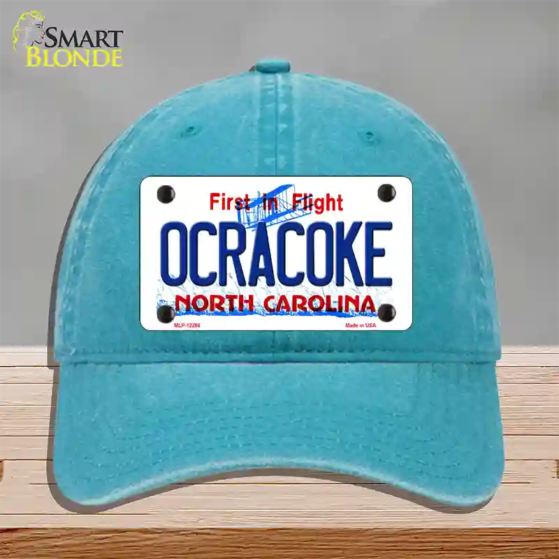 Ocracoke North Carolina Novelty License Plate Hat Unconstructed Cotton / Lake Blue