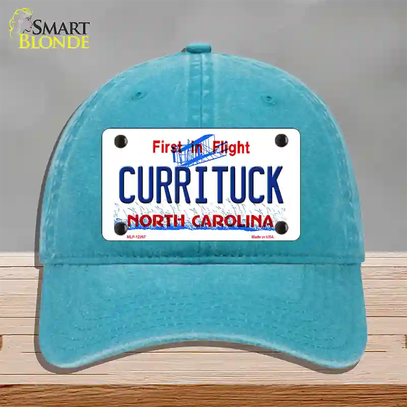 Currituck North Carolina Novelty License Plate Hat Unconstructed Cotton / Lake Blue