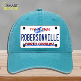 North Carolina Robersonville Novelty License Plate Hat Unconstructed Cotton / Lake Blue