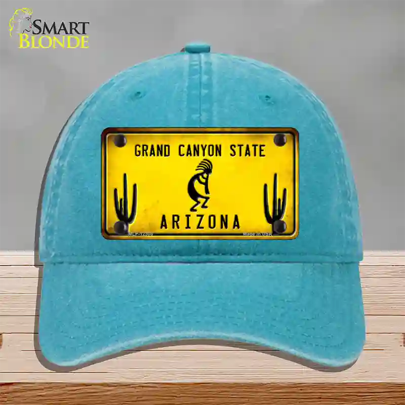 Arizona Kokopelli Yellow Novelty License Plate Hat Unconstructed Cotton / Lake Blue