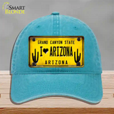 I love Arizona Yellow Novelty License Plate Hat Unconstructed Cotton / Lake Blue