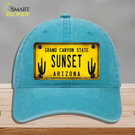 Arizona Sunset Novelty License Plate Hat Unconstructed Cotton / Lake Blue