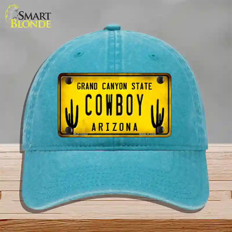 Arizona Cowboy Novelty License Plate Hat Unconstructed Cotton / Lake Blue