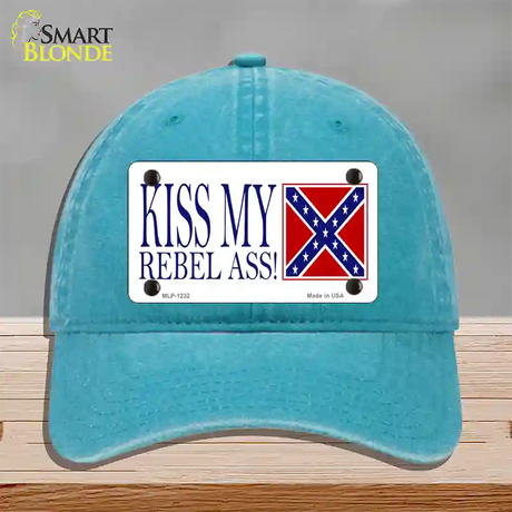 Kiss My Rebel Ass Novelty License Plate Hat Unconstructed Cotton / Lake Blue