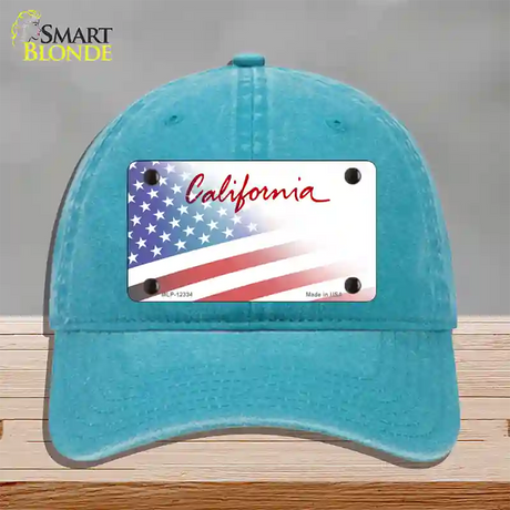 California Plate American Flag Novelty License Plate Hat Unconstructed Cotton / Lake Blue