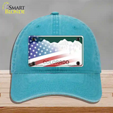 Colorado with American Flag Novelty License Plate Hat Unconstructed Cotton / Lake Blue