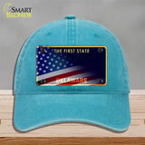 Delaware with American Flag Novelty License Plate Hat Unconstructed Cotton / Lake Blue