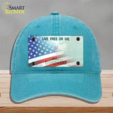 New Hampshire with American Flag Novelty License Plate Hat Unconstructed Cotton / Lake Blue