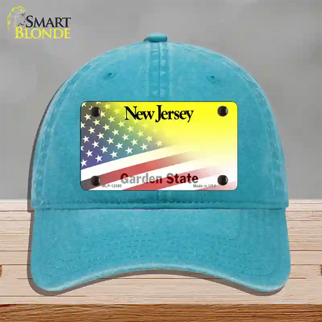 New Jersey with American Flag Novelty License Plate Hat Unconstructed Cotton / Lake Blue