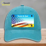 North Dakota with American Flag Novelty License Plate Hat Unconstructed Cotton / Lake Blue