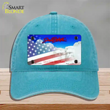 South Dakota with American Flag Novelty License Plate Hat Unconstructed Cotton / Lake Blue