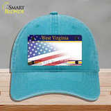 West Virginia with American Flag Novelty License Plate Hat Unconstructed Cotton / Lake Blue