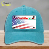 Wisconsin with American Flag Novelty License Plate Hat Unconstructed Cotton / Lake Blue