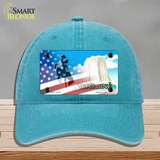 Wyoming with American Flag Novelty License Plate Hat Unconstructed Cotton / Lake Blue