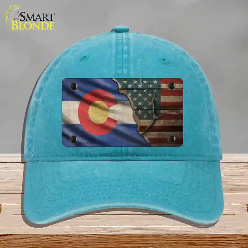 Colorado/American Flag Novelty License Plate Hat Unconstructed Cotton / Lake Blue