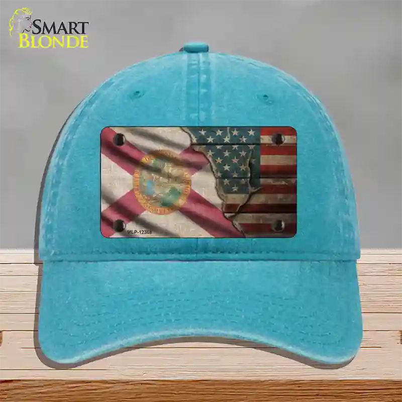 Florida/American Flag Novelty License Plate Hat Unconstructed Cotton / Lake Blue