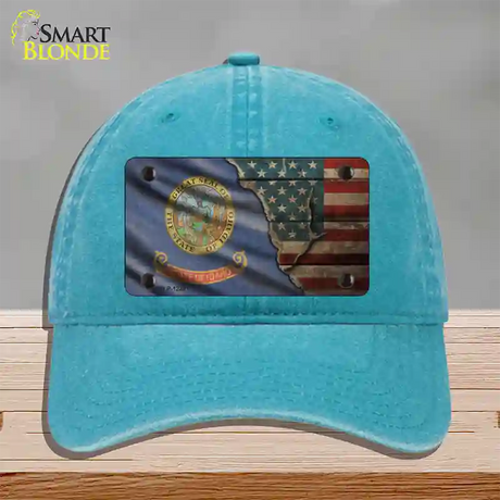 Idaho/American Flag Novelty License Plate Hat Unconstructed Cotton / Lake Blue