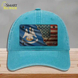 Louisiana/American Flag Novelty License Plate Hat Unconstructed Cotton / Lake Blue