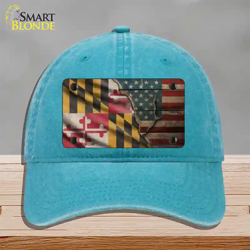 Maryland/American Flag Novelty License Plate Hat Unconstructed Cotton / Lake Blue