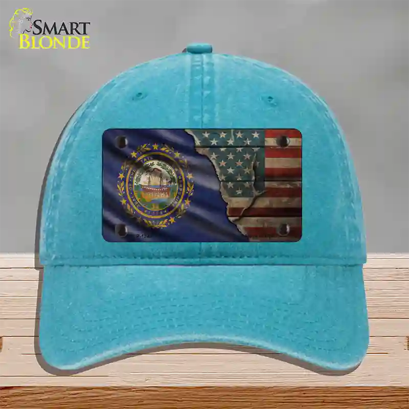 New Hampshire/American Flag Novelty License Plate Hat Unconstructed Cotton / Lake Blue